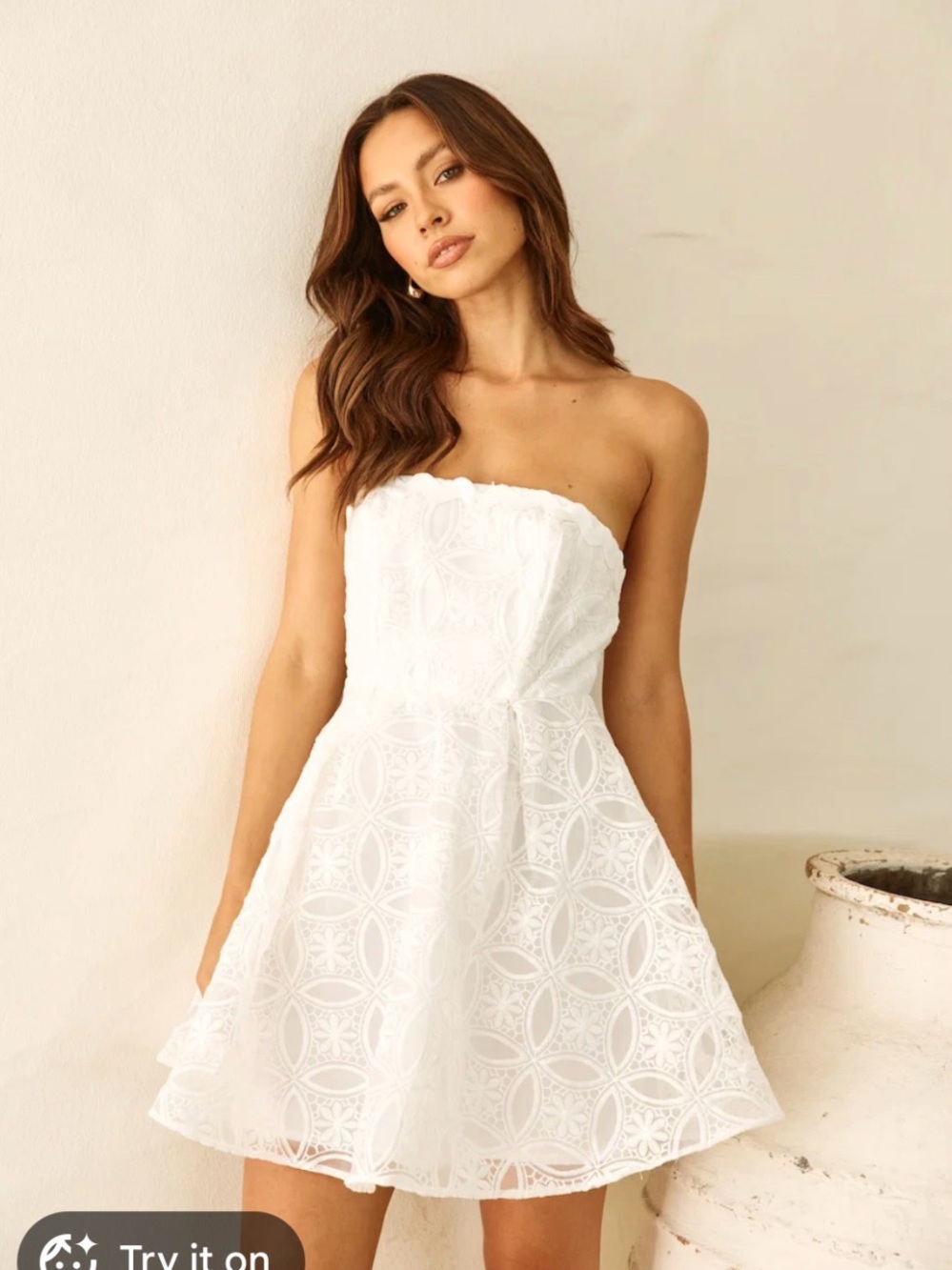 Strapless White Lace Fit & Flare Dress
